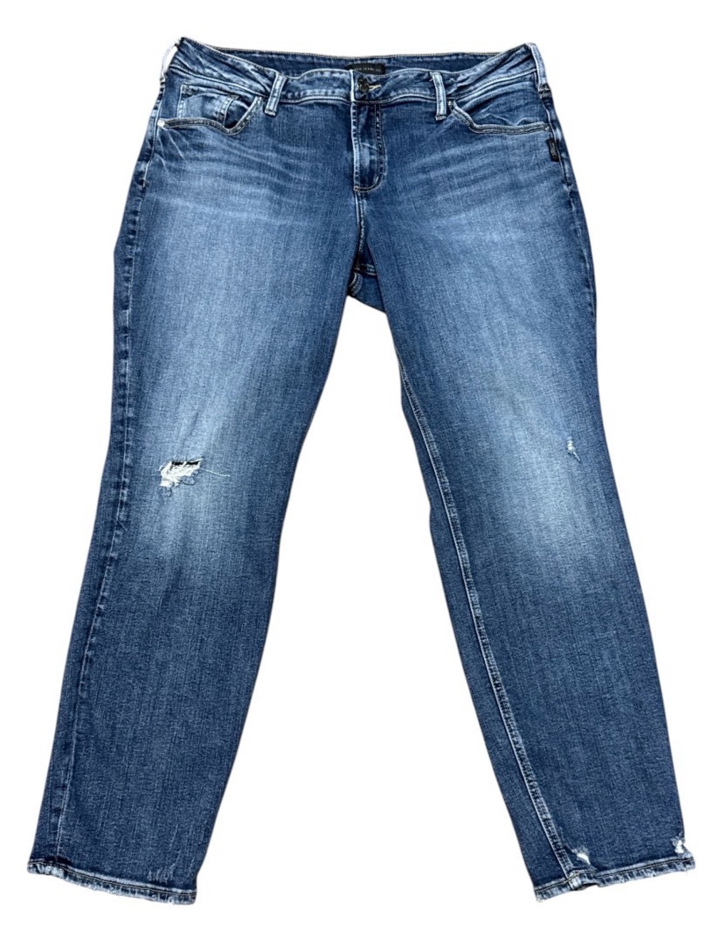 Silver Jeans Distressed MedWash Straight Leg Blue Denim Jeans Women’s 36/29